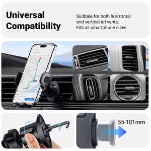 Crong Carclip Air Vent universalus automobilinis telefono laikiklis ventiliacijos grotelėms, juodas