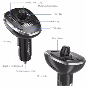 Automobilinis įkroviklis Essager Dynamic sidabrinis (įkroviklis / FM siųstuvas / USB atmintis / laisvų rankų įranga)