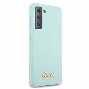Guess GUHCS21MLSLMGLB S21+ G996 mėlynas kietas dėklas Silikoninis Užrašas Metalinis Logotipas
