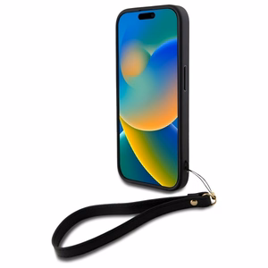 DKNY Wrist Strap Stock Logo dėklas telefonui iPhone 16 - juodas