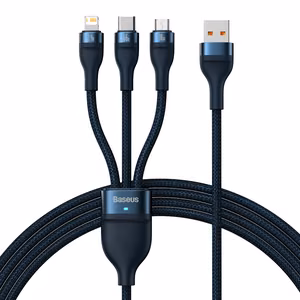 Baseus kabelis Flash Series II 3 in 1 - USB į Type C, Lightning, Micro USB - 66W 6A 1,2 metro (CASS040003) mėlynas