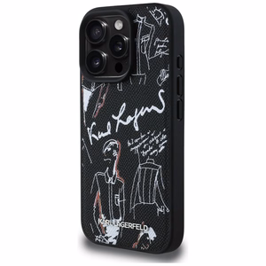 Karl Lagerfeld Grained Pattern & Logo MagSafe Dėklas for iPhone 16 Pro - juodas