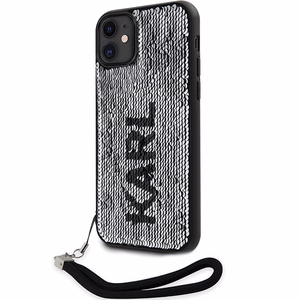 Karl Lagerfeld KLHCN61PSQRKS iPhone 11 / Xr 6.1" sidabrinis kietas dėklas Blizgučiai Virvelė