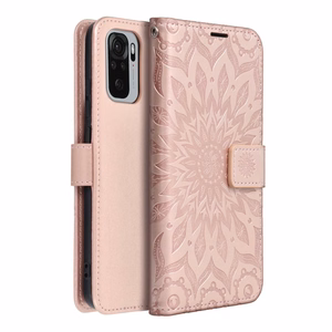 MEZZO knygos tipo dėklas telefonui XIAOMI Redmi Note 10 / 10S su mandala, rožinio aukso spalvos