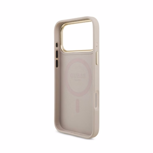 Case Guess PU Leather 4G Strass Triangle Logo Gold Frame MagSafe Apple iPhone 18 Pro pink