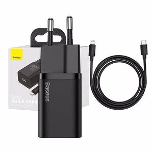 Baseus Super Si 20W USB-C įkroviklis + USB-C – Lightning kabelis 1 m, juodas