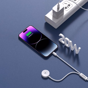 USB kabelis Dudao A12MAX-2in1 USB-C to iWatch/Lightning 20W 1.2m baltas