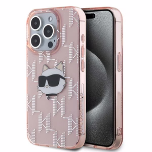 Karl Lagerfeld IML Choupette galvos ir monogramos dėklas iPhone 15 Pro Max - rožinė
