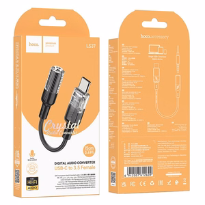 adapteris AUX USB C do Jack 3,5 mm Hoco 0,15 m LS37 transparentny juodas