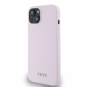 DKNY skystojo silikono mažo metalinio logotipo magnetinis dėklas telefonui iPhone 14 / 15 / 13 - rožinis