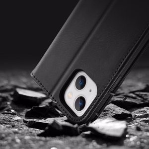 Dux Ducis Hivo odinis atverčiamas dėklas iš natūralios odos su kortelių ir dokumentų pinigine iPhone 14 Plus, juodas