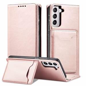 Magnetinis kortelių dėklas Samsung Galaxy S22 + (S22 Plus) piniginė kortelių laikiklis rožinis