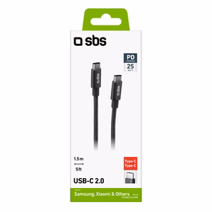 SBS TECABLETCC20BK USB-C kabelis - USB-C 25W Power Delivery 1,5 m - pilkas