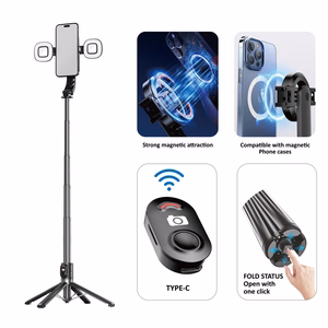 Blavec Selfie Stick Aluminium Fusion P-07 Magsafe штатив + пульт дистанционного управления + 2 лампы 1,4 метра (SSFP07-MTR2LB14) черный