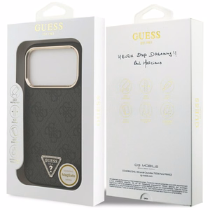 Чехол Guess PU Leather 4G Strass Triangle Logo Gold Frame MagSafe для Apple iPhone 18 Pro, чёрный