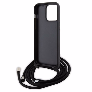 Karl Lagerfeld kryžminis Saffiano monograma metalinis ženkliukas Karl & Choupette dėklas telefonui iPhone 15 Pro Max - juodas