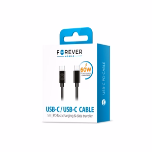 "Forever" kabelis USB-C - USB-C 1,0 m 60W juodas