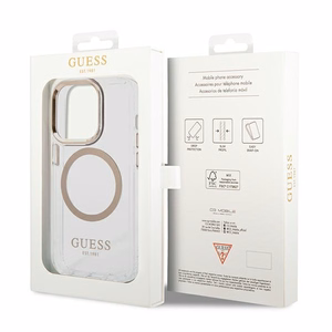 Guess GUHMP14XHTRMD iPhone 14 Pro Max 6.7 "auksinis / auksinis kietas dėklas Metalinis kontūras Magnetinis