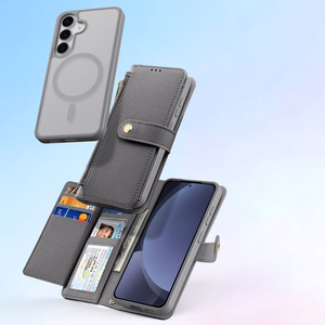 Dux Ducis Lawa odinis dėklas Samsung Galaxy S25+ su nuimama magnetine pinigine - pilkas