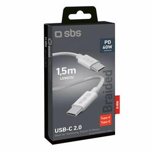 SBS TECABLETISSUETCCG Плетёный кабель USB-C - USB-C 1.5m 60W - серый