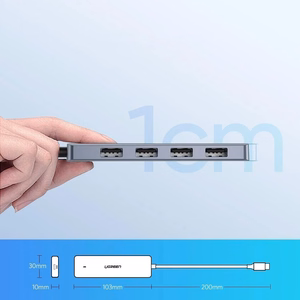 Ugreen USB Type C Šakotuvas - 4x USB 3.2 Gen 1 su USB-C maitinimo prievadu pilkas (CM219 70336)