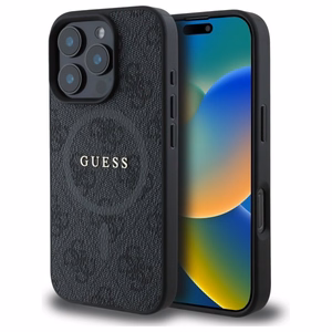 Чехол GUESS для iPhone 16 Pro Max совместимый с MagSafe GUHMP16XG4GFRK (PU 4G Ring Classic Logo) чёрный