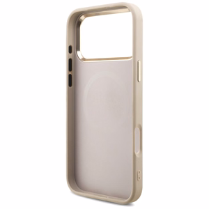 Guess PU Leather 4G Strass Triangle Logo Gold Frame MagSafe case for Apple iPhone 18 Pro Max, Pink