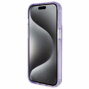 Guess Magnetinis dėklas telefonui su žiediniu stovu Script Glitter MagSafe iPhone 14 Pro - violetinė