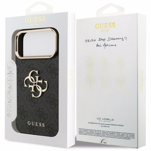 Guess PU Leather 4G Metal Logo Gold Frame case for Apple iPhone 18 Pro Max, Black