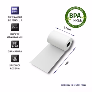 Qoltec 51899 Terminis ritinys 57 x 16 | 55g / m2 | 10 vnt. | Be BPA