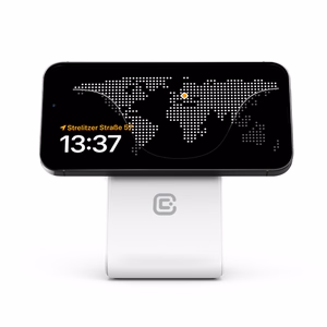 Беспроводное зарядное устройство 2 в 1 Crong MagSpot Stand для iPhone и AirPods, совместимое с MagSafe, белое