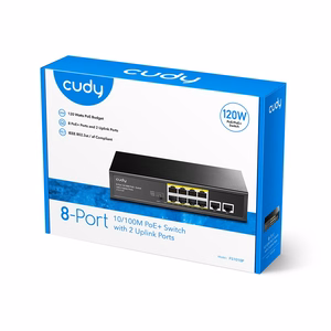 Cudy FS1010P tinklo komutatorius Fast Ethernet (10/100) Power over Ethernet (PoE) juodas