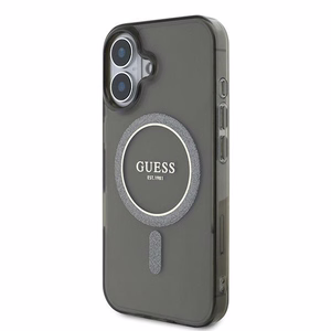Guess IML Blizgantis Ratas Magnetinis dėklas telefonui iPhone 16 - juodas