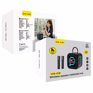 Blavec nešiojama Bluetooth garso kolonėlė WS-09 Karaoke Fun - 10W su 2 mikrofonais ir ekranu (WS09-2MB) juoda