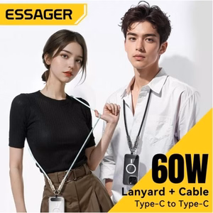 USB Laidas Essager Rope juodas 60W Type-C / Type-C 30cm