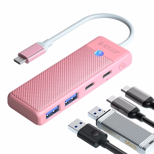 Orico PAPW2AC-C3-C3 USB-хаб 4-портовый 2x USB-A 3.0 1x USB-C 3.0 с зарядкой USB-C PD 100W 0.15м - розовый