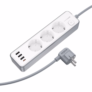 Borofone Удлинитель BAC9 — 3 розетки 240V + 3xUSB + Type C PD 20W, 2 метра — чёрный
