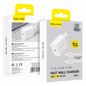 Blavec sieninis įkroviklis BC-9 - Type C - PD 20W 3A su Type C į Type C laidu (TCBC9-CW203A+CC) baltas
