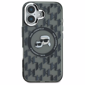 Karl Lagerfeld IML Monogram Karl & Choupette Head Magnetinis dėklas telefonui iPhone 16 - juodas