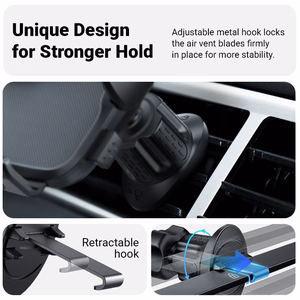 Crong Carclip Air Vent universalus automobilinis telefono laikiklis ventiliacijos grotelėms, juodas