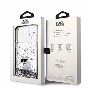 Karl Lagerfeld Liquid Glitter Choupette dėklas telefonui iPhone 14 Pro Max - permatomas