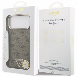 Чехол Guess PU Leather 4G Strass Triangle Logo Gold Frame MagSafe для Apple iPhone 18 Pro Max, коричневый