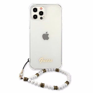 Guess GUHCP12LKPSWH iPhone 12 Pro Max 6,7 skaidrus kietas dėklas balta perlų kolekcija