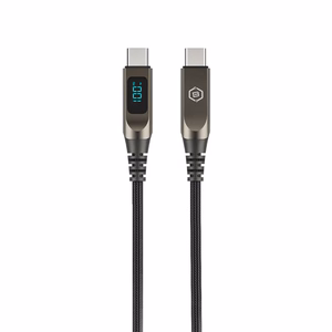 Blavec Lumix плетёный Кабель USB-C на USB-C PD 100 Вт 5A LED дисплей 1,2 м Apple CarPlay Android Auto (CLU-CC5BG12) чёрно-серый