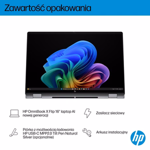 HP OmniBook X Flip 16-ar0016nw Ryzen AI 5 340 16.0" 2K Touch OLED IPS 16GB LPDDR5X SSD 1TB Radeon 840M Win11 sidabrinis nešiojamas kompiuteris