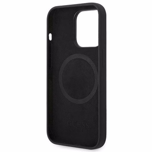 Guess GUHMP14LSBPLK iPhone 14 Pro 6.1" juodas/juodas kietas dėklas Silikoninė logotipo plokštelė Magnetinis