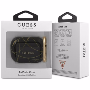 Guess GUACAPTPUCHBK AirPods Pro dėklas juodas Auksinių grandinių kolekcija