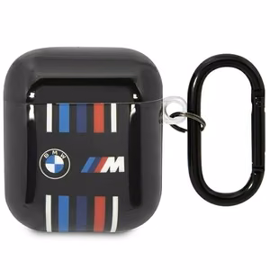 BMW BMA222SWTK AirPods 1/2 dėklas juodas/juodas su daugiaspalvėmis linijomis
