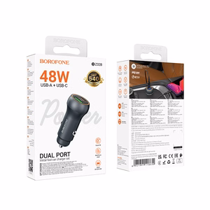 "Borofone" automobilinis įkroviklis BZ32B Fresh - USB + C tipo - QC 3.0 PD 48W pilka