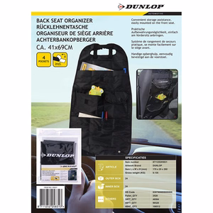 Dunlop protective car-seat-back organiser, black